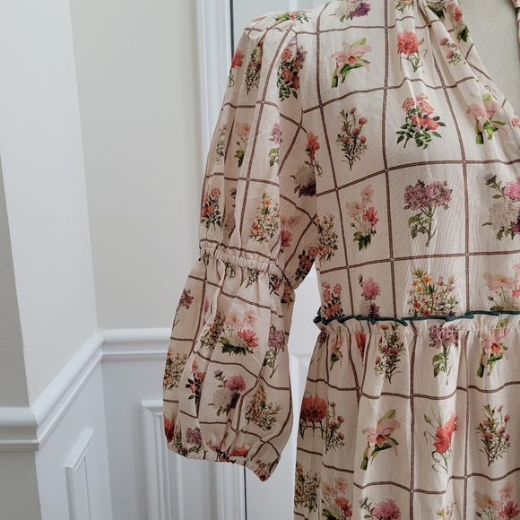 Anna Cate Vintage Stamp Emily Floral Maxi Dress Linen Cotton Size M - Picture 8 of 15